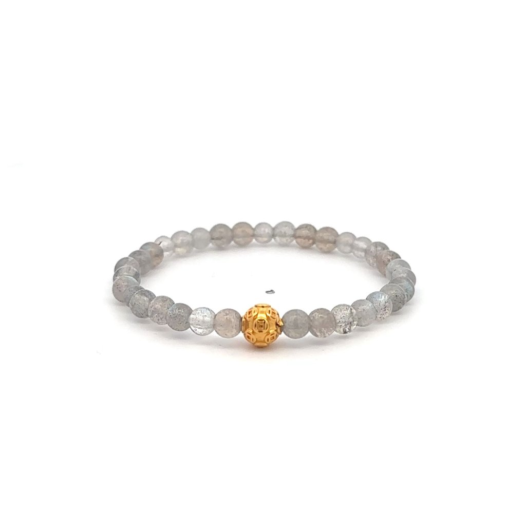 18k Gold Money Coin Ball Charm Bracelet Mini Gemstones Natural Labradorite 4mm 85$